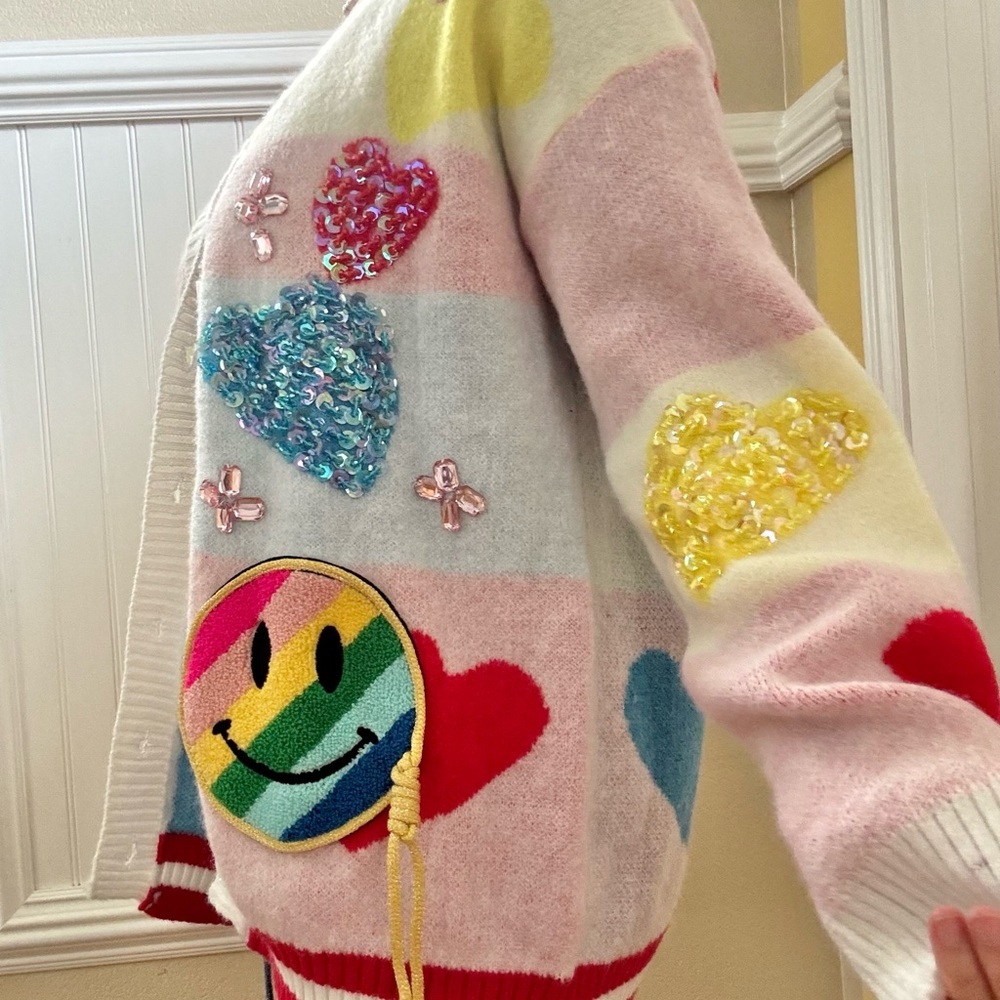 Colorful Smiley Face Cardigan Sweater - Picture 4 of 6